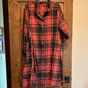 Tulip red, grey and black flannel dress/duster